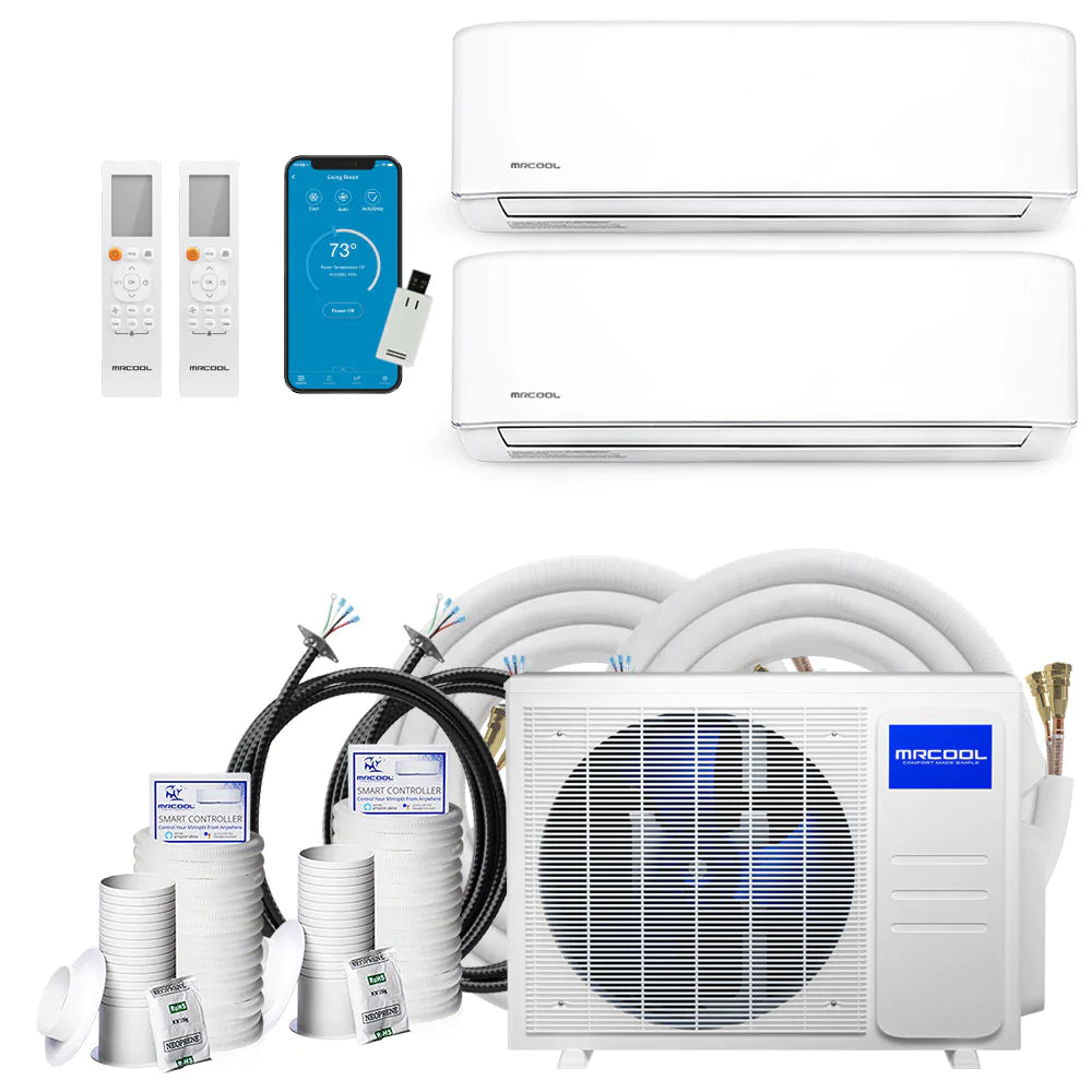MRCOOL DIY 4th Generation Mini Split 24K BTU 2 Zone Ductless Air Conditioner With Heat Pump With 25 and 50 Ft Install Kit - DIYM227HPW02C10