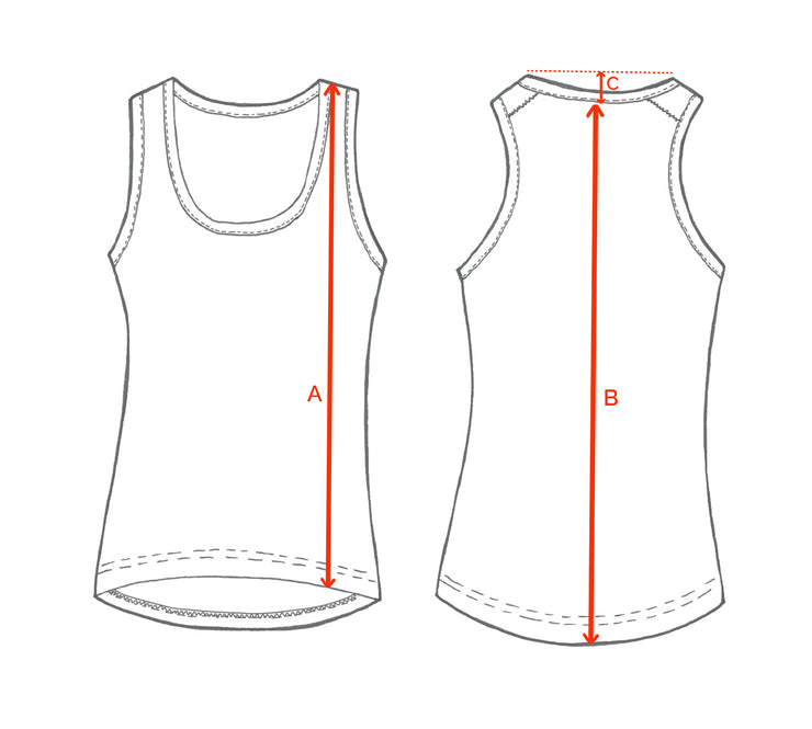 Womens 150 Vest Front & Back Measurement points