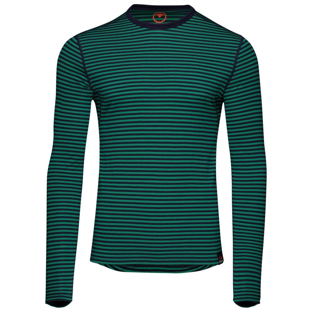 Mens Merino 180 Long Sleeve Crew (Mini Stripe Navy/Green) | Isobaa