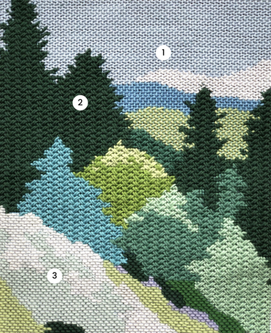 Spring Mountain Needlepoint Canvas Stitched - Stitch Guide
