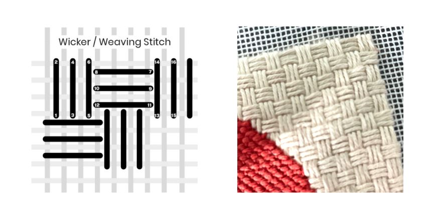 Needlepoint Wicker or Weavin stitch example