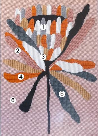 Pink Ice Protea Needlepoint Kit Stitched - Stitch Guide