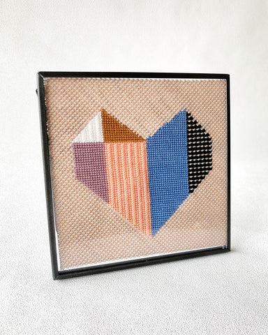 origami heart needlepoint and frame