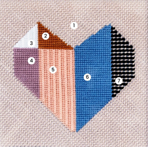 Origami Heart Needlepoint Canvas Stitched and Finished