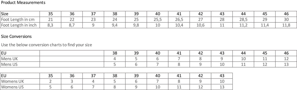 Shoe product measurement and size conversion Crafted Society