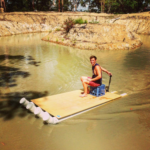 Timmy Turtle's home built raft - "Pipe Dream"