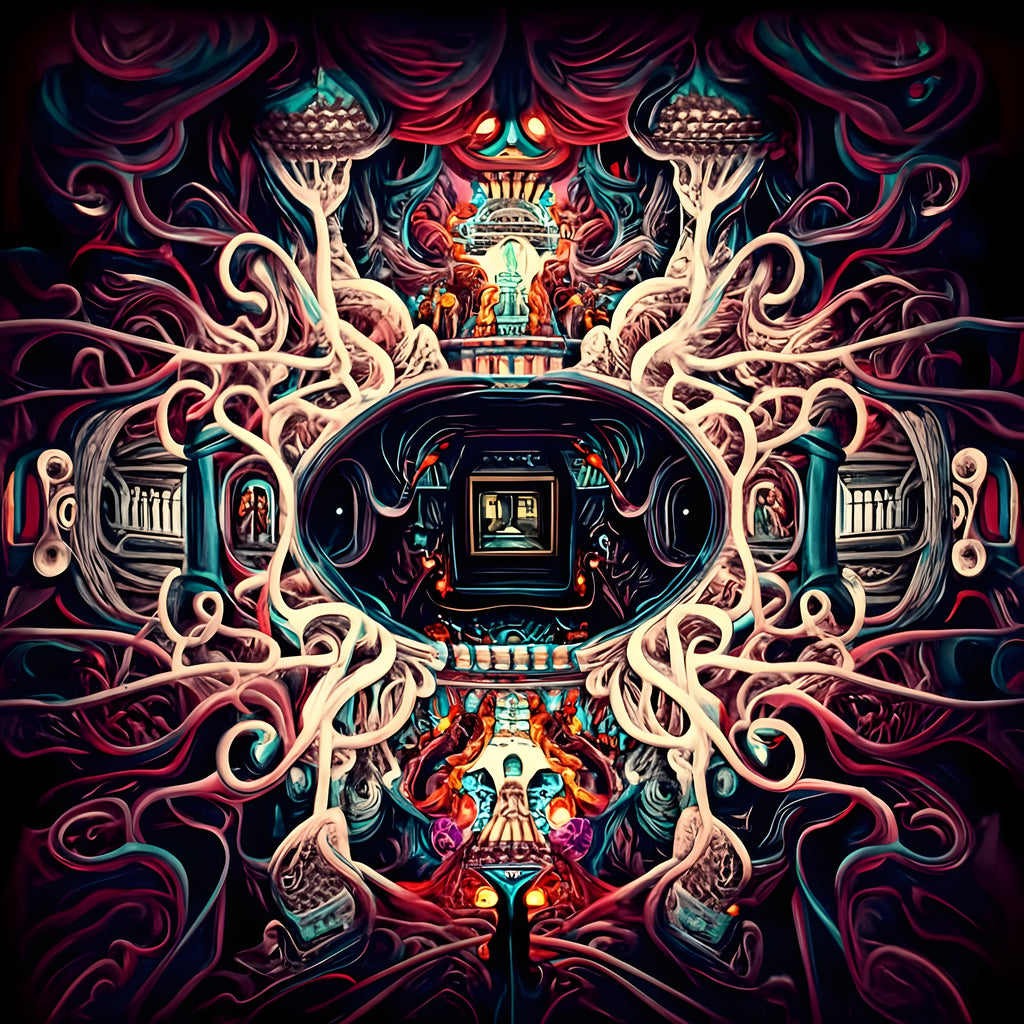 Omniferous - I, a symmetrical AI art piece generated on the NightCafe AI art generating website