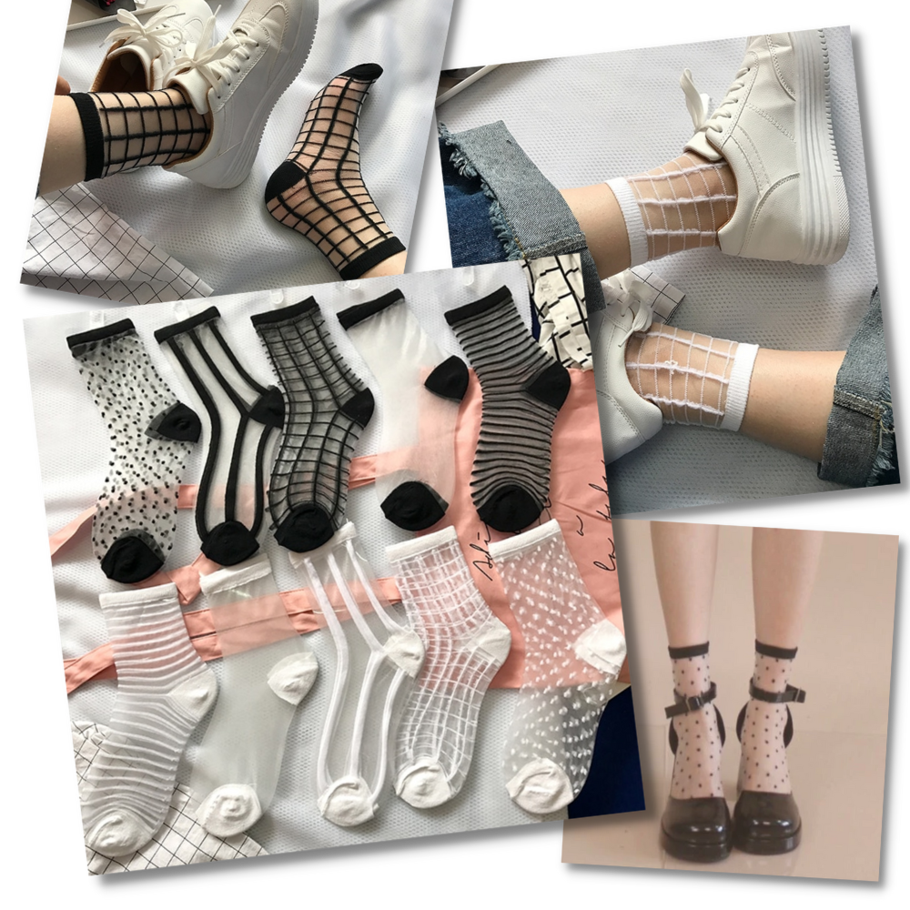Calze da donna alla moda | calze nere alla caviglia | Calzini trasparenti - Ozerty