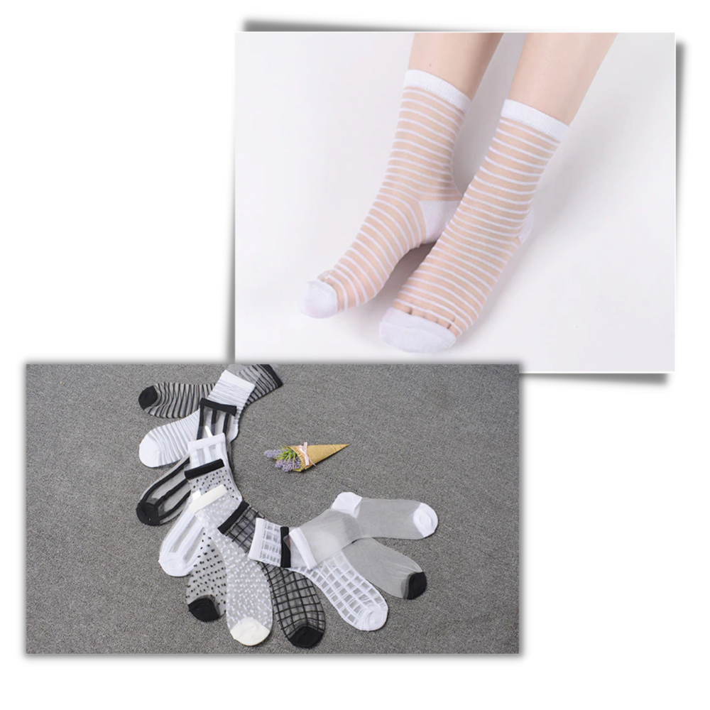 (10 Pairs) Transparent Fashion Socks for Women - Universal Size  - 