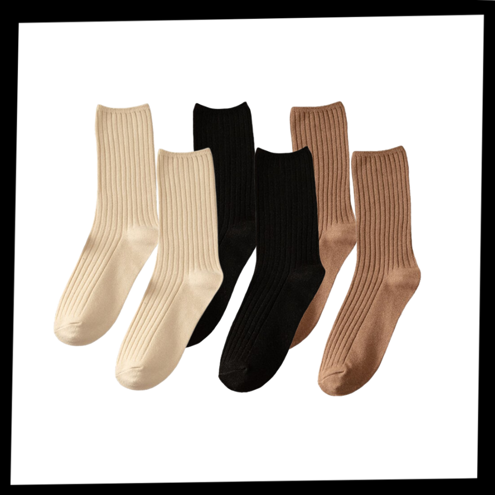 3 Paires de chaussettes côtelées en coton pour femmes - Contenu du produit - Ozerty