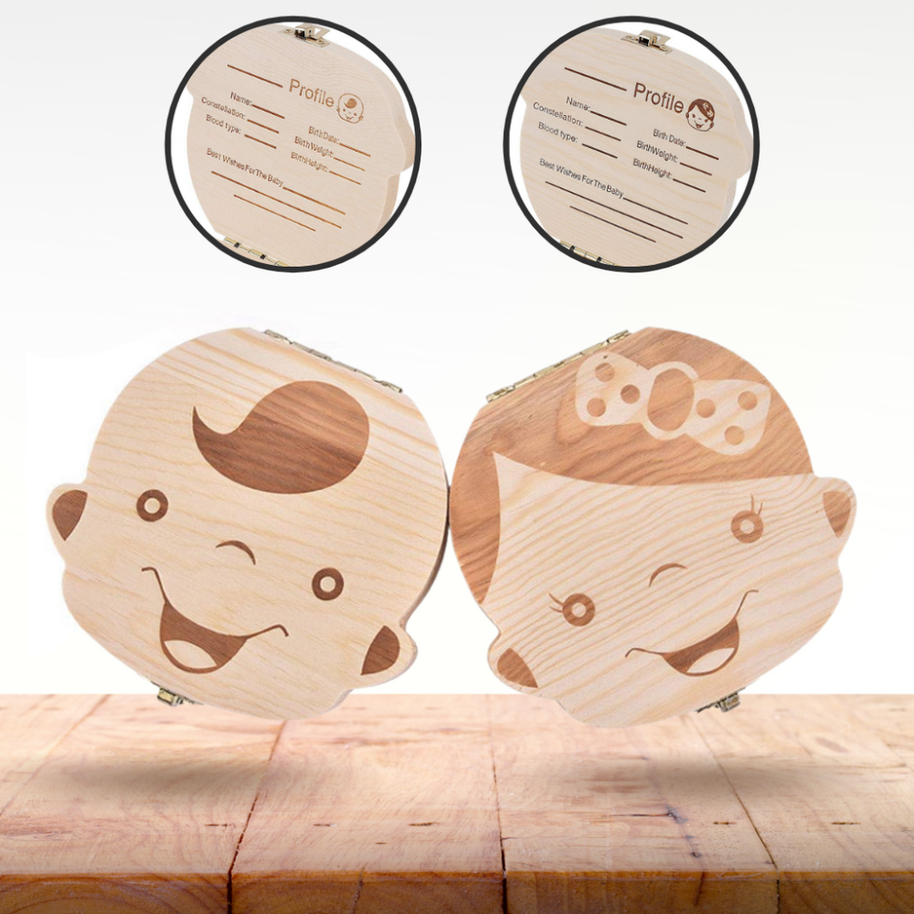 Boîte à dents de bébé en bois - Design en visage de bébé - Ozerty