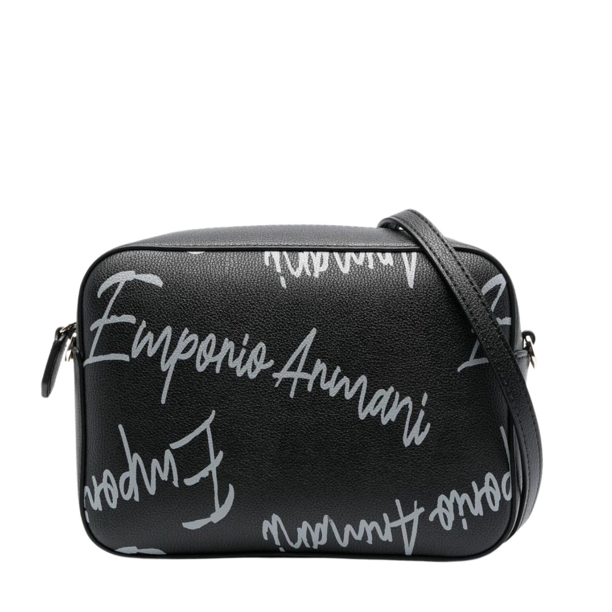 Emporio Armani All-Over Logo Black Crossbody Bag – Retro Designer Wear