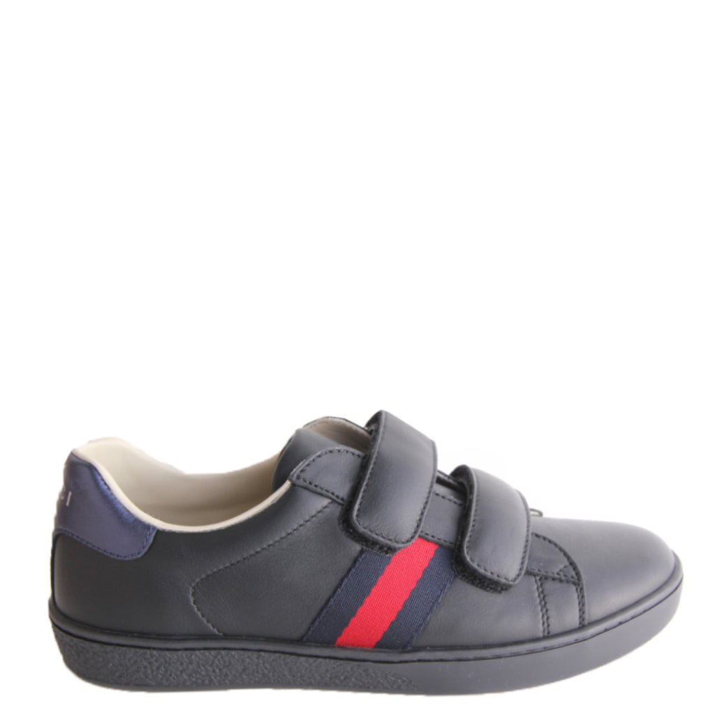Gucci Kids Black Leather Web Trainers 