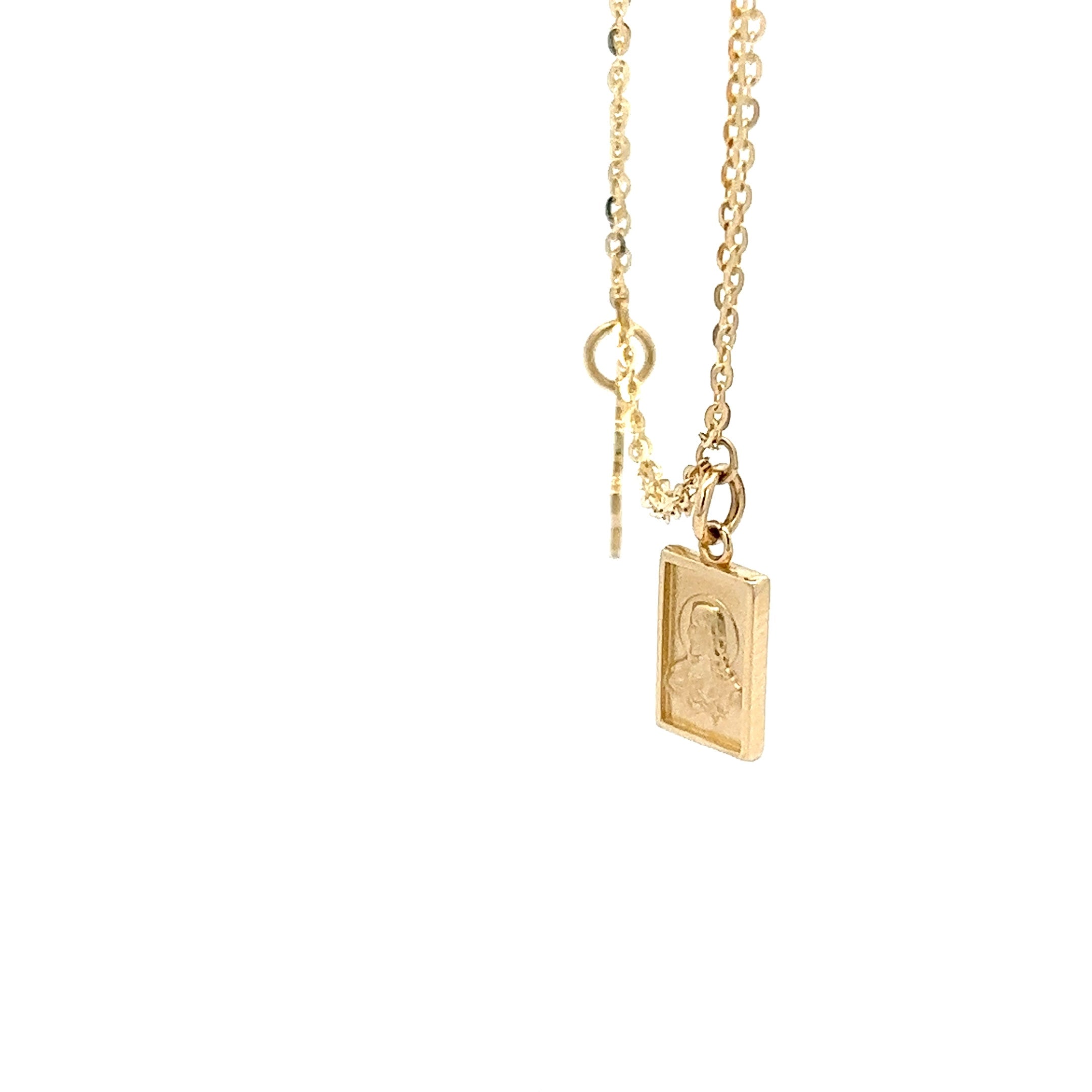 DOUBLE CHAIN BRACELET WITH DOUBLE SCAPULARY PENDANT SET IN 14K YELLOW GOLD