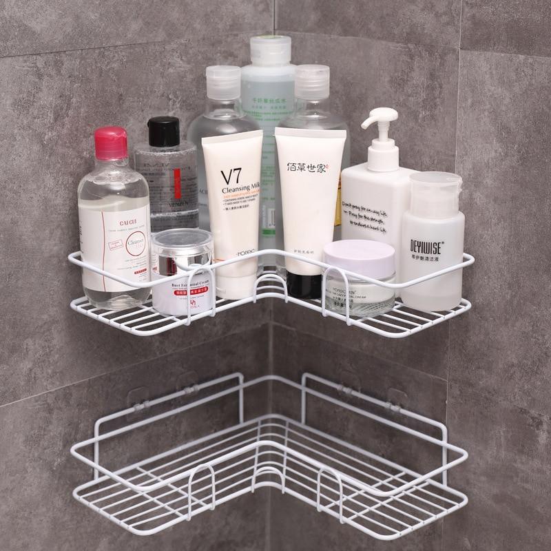 Bathroom kitchen Punch Corner Frame Shower Shelf Wrought Iron Shampoo