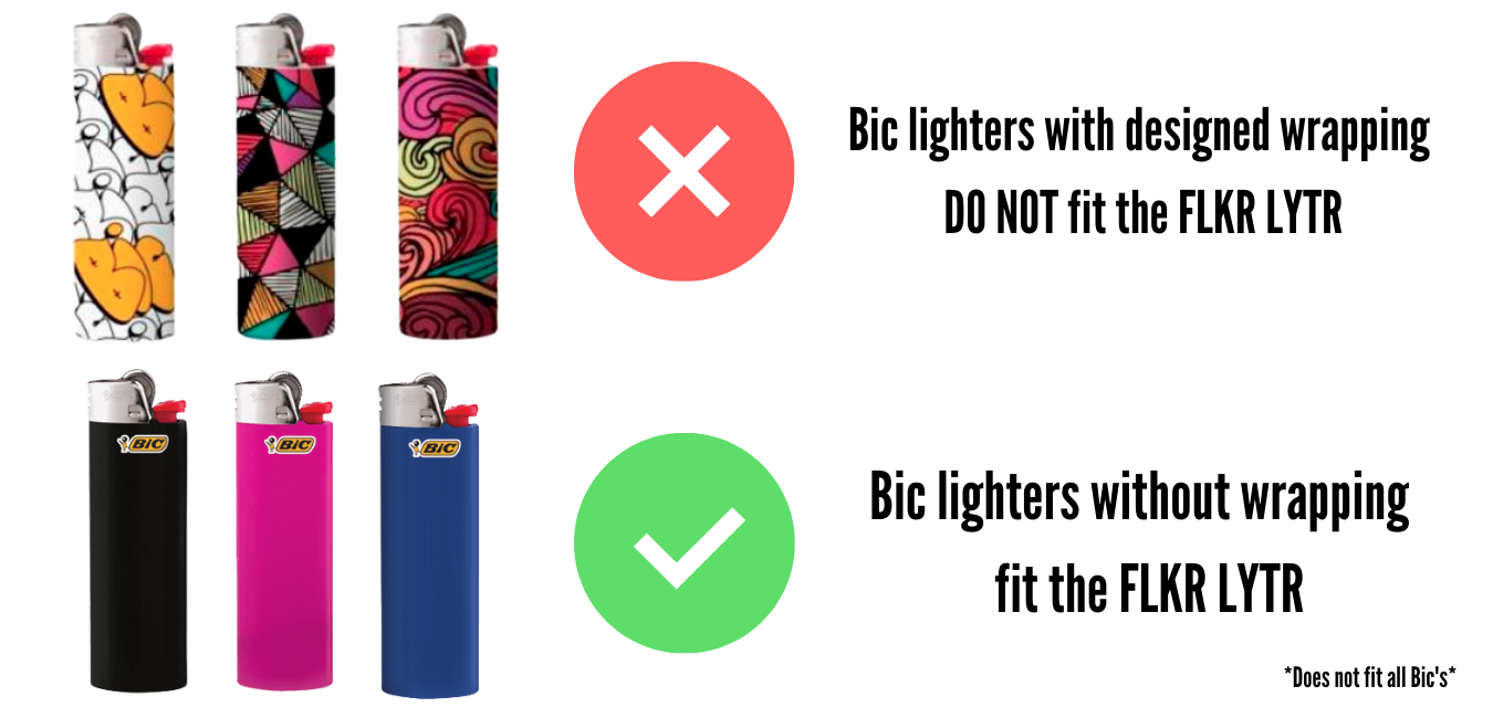 Standard BIC Lighters which work with FLKR LYTR Lighter Case Lighter Cover and Lighter Sleeve