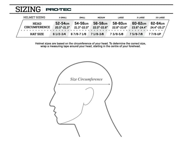 Protec helmet size guide