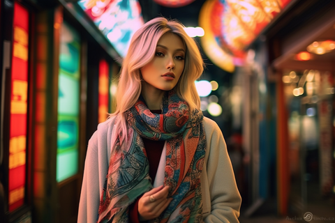woman wearing a kimono scarf