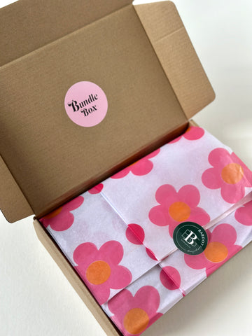 summer bundle box of assorted scrunchies and hair ties colorful pallets sustainable eco-friendly packaging