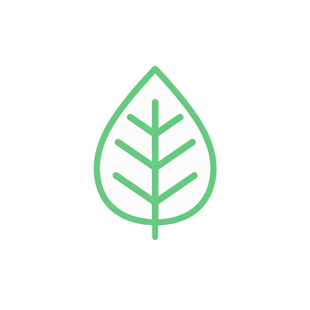 Einfaches grünes Blattsymbol, Linienzeichnung, auf weißem Hintergrund, Symbol für Ernährung.