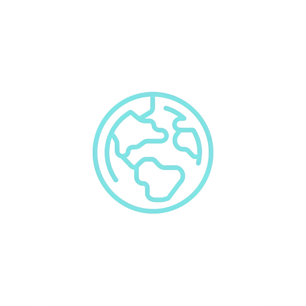Stilisiertes hellblaues Symbol des Planeten Erde, minimalistisches Design auf weißem Hintergrund, Symbol für Lifestyle und Nachhaltigkeit.
