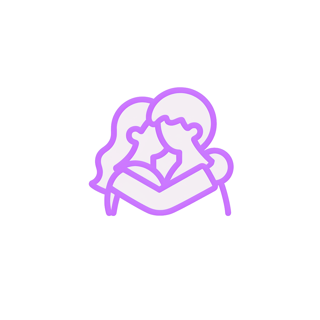Stilisiertes Symbol eines sich umarmenden Paares in Rosa, abstrakte Linienzeichnung auf weißem Hintergrund, Symbol für Kinderwunsch.