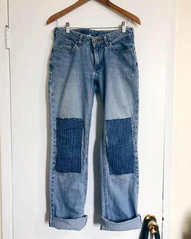 Repairing Jeans with Oversize Knee Patches and Sashiko Stitching –  wrenbirdarts