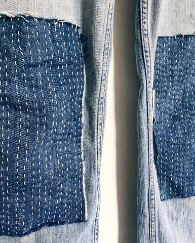 Repairing Jeans with Oversize Knee Patches and Sashiko Stitching ...