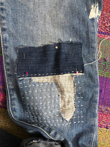 Repairing Jeans with Oversize Knee Patches and Sashiko Stitching –  wrenbirdarts