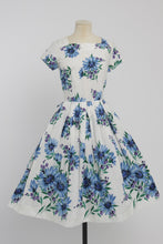 Load image into Gallery viewer, Vintage 1950s original blue floral flower print cotton dress by St Michael UK 6 US 2 XS
