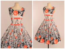 Load image into Gallery viewer, Vintage 1950s original floral orange rose border print cotton dress UK 6 8 US 2 4 XS S
