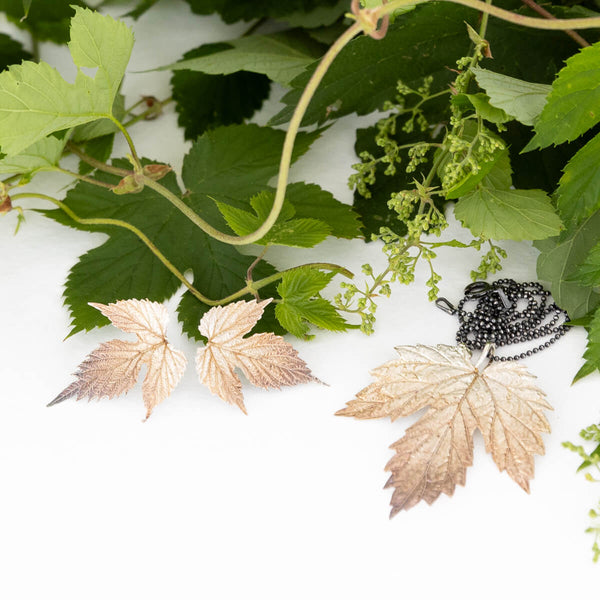 Hop leaf jewelry made from real leaves in silver