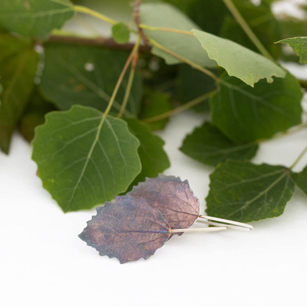 Pappel Ohrhänger in Silber vom echten Blatt