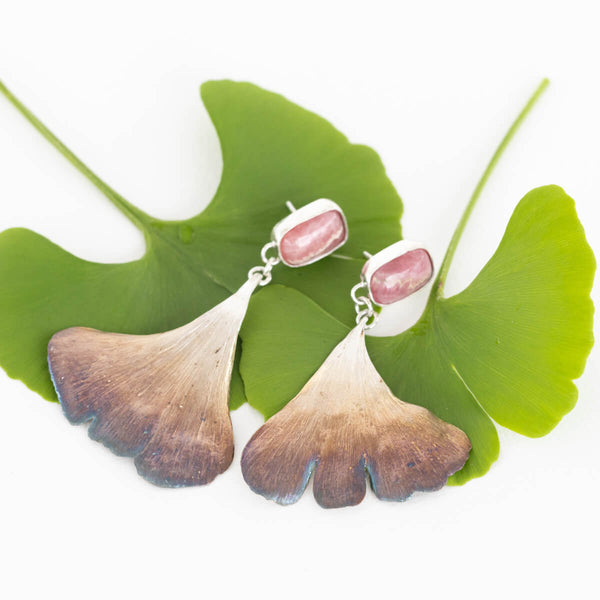Ginkgoblatt Ohrhänger vom echten Blatt mit Edelsteinen