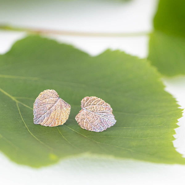 Linden leaf earrings made of real leaves in silver