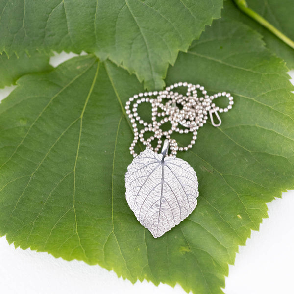 Linden leaf pendant made of real silver leaf