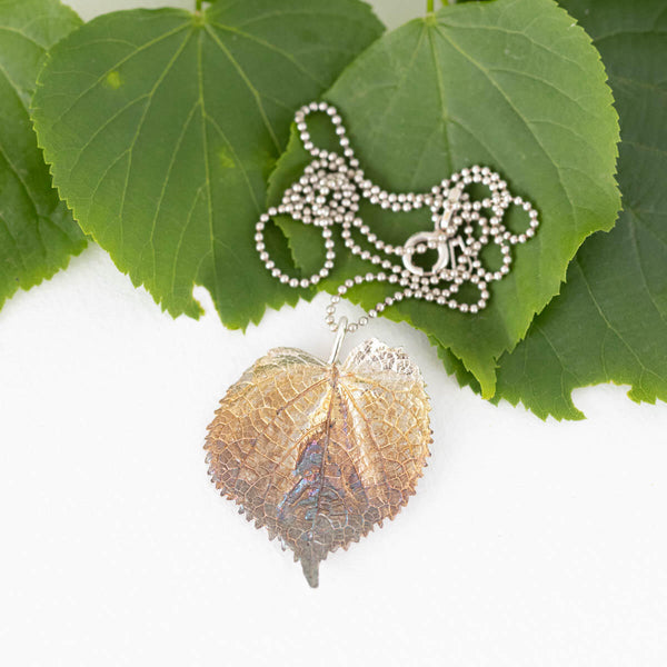Linden leaf pendant in silver