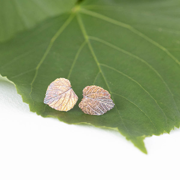 Linden leaf earrings, made from real small linden leaves in silver