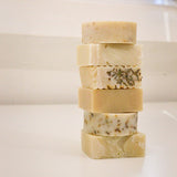 Stack of six natural aromatherapy soaps