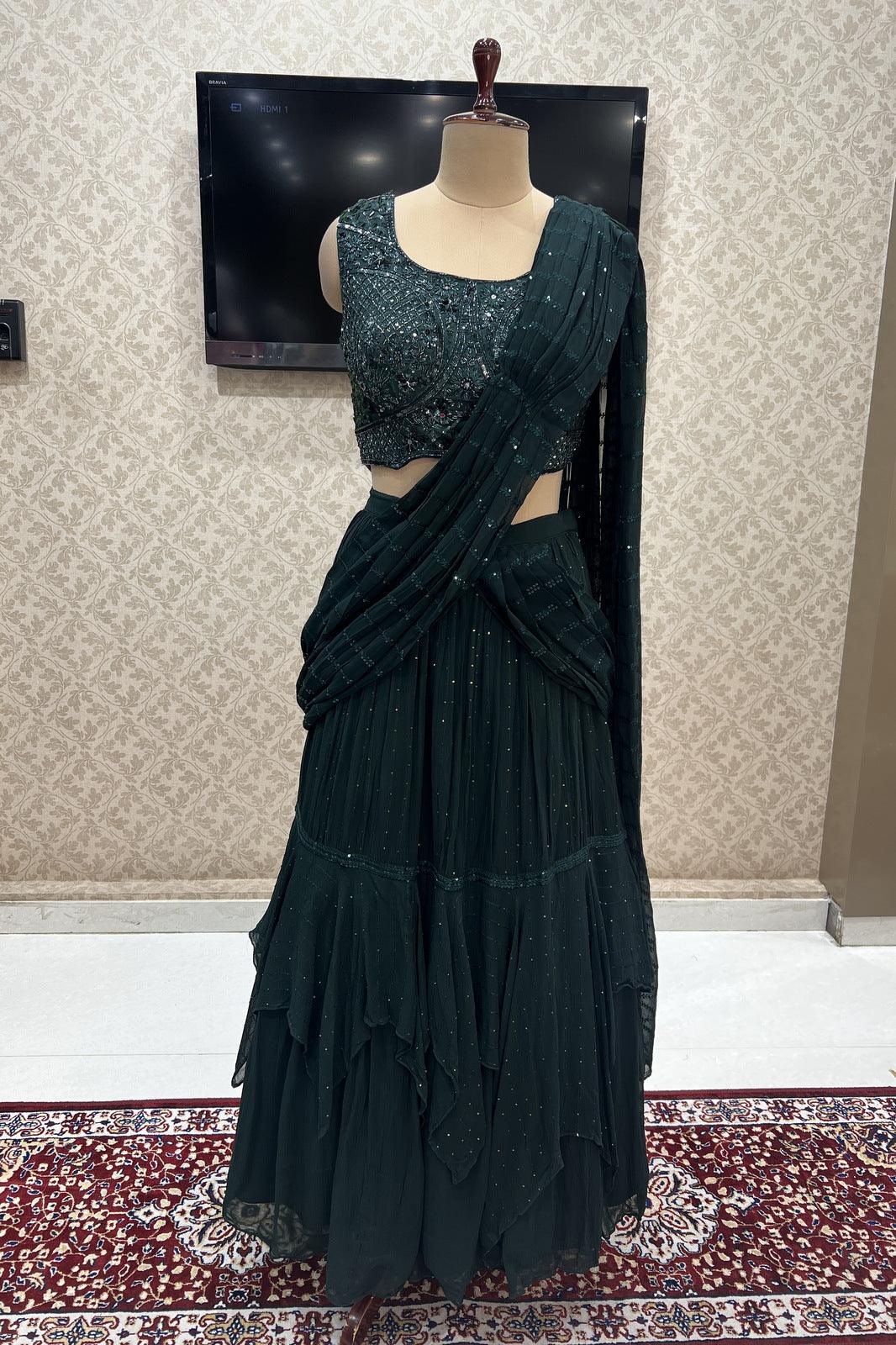 Black Readymade Fancy Saree and Readymade Designer Blouse with Belt