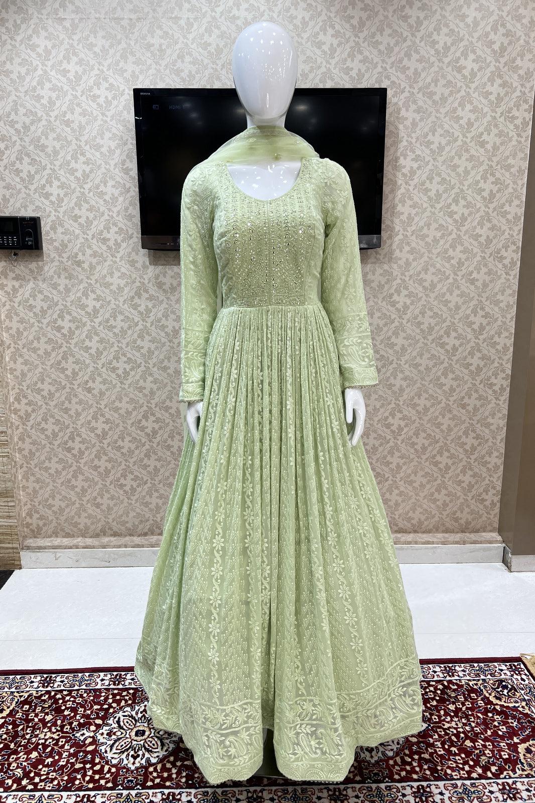 Sea Green Stone and Thread work Long Party Gown for Girls – Seasons Chennai