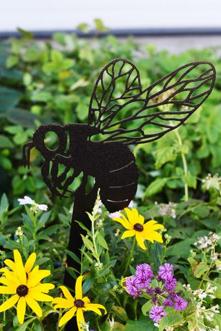 Set of 2 Metal Bumble Bee Sculptures Indoor Outdoor Home Garden