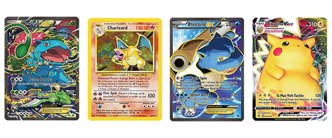 Various Pokemon single cards, includes Charizard, Blastoise, Venusaur, Pikachu