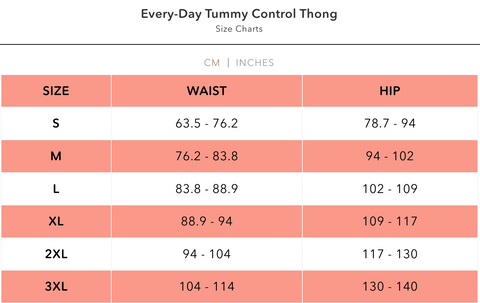 Tummy Control Thong Size Chart – Peachy Shapewear