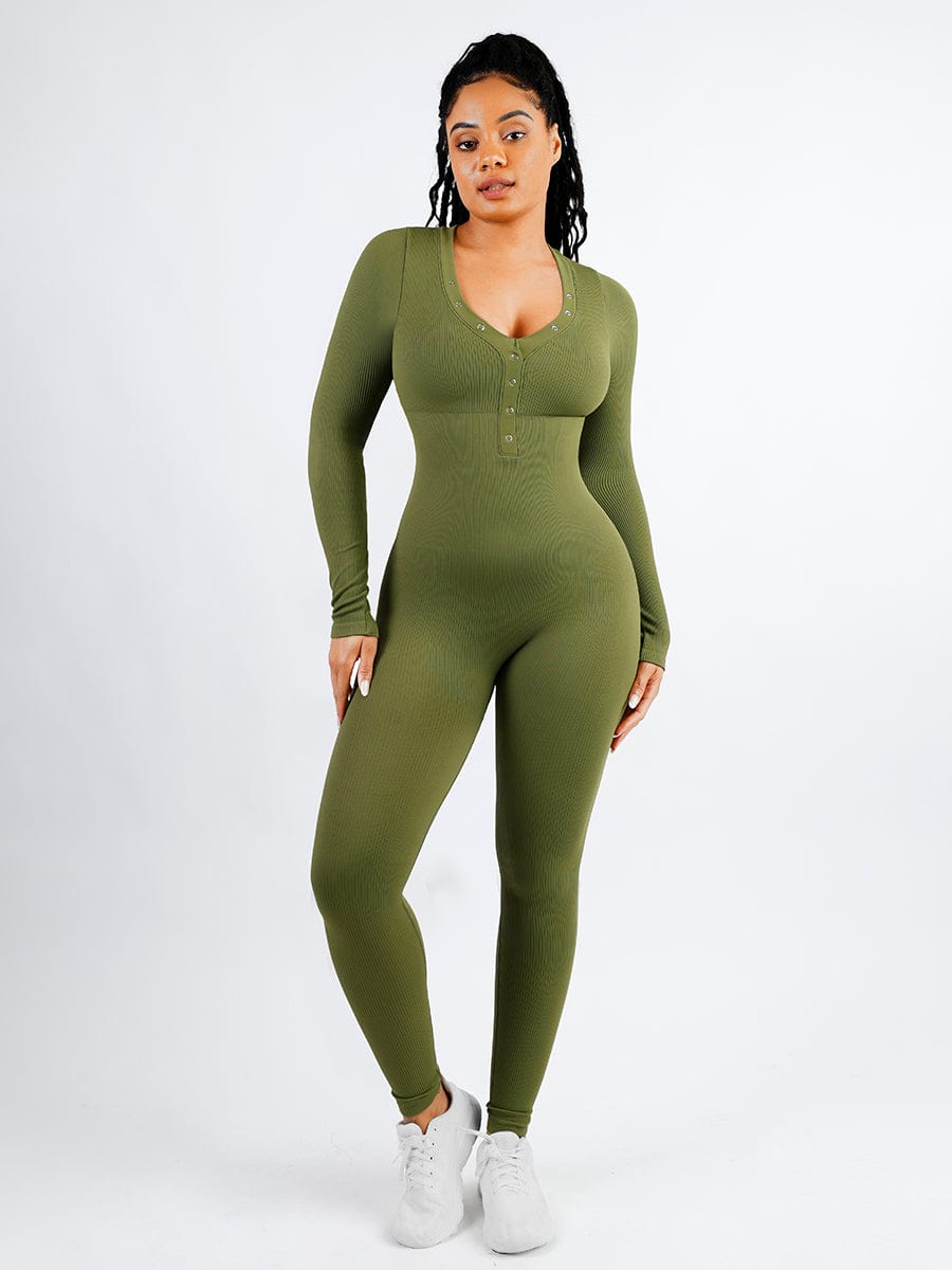 V-neck Seamless Tummy Control Jumpsuit - Peachy Shapewear product image