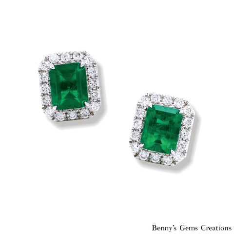 emerald halo diamond earrings