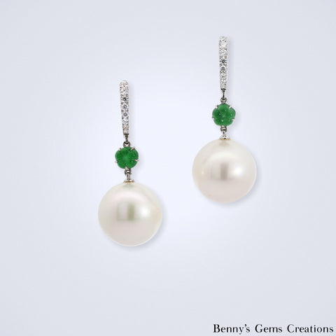 pearl jade diamond earrings