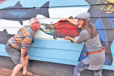 Leah Pipe and artist Mark Tworow at the Hazelton Old Town Mural