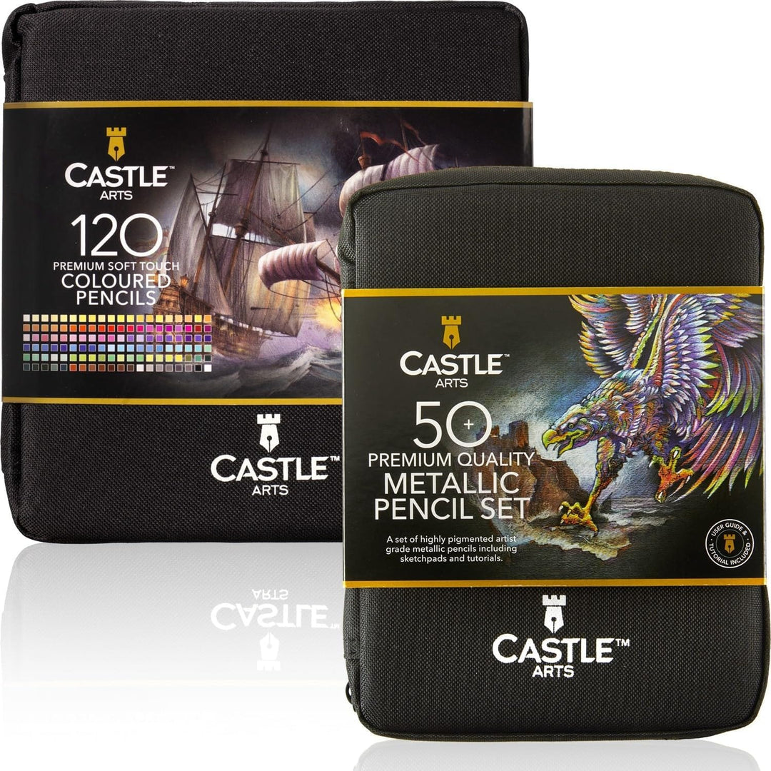 Castle Art Supplies Gold Standard 120 Coloring Pencils Set with Extras | Quality Oil-Based Colored Cores Stay Sharper, Tougher Against Breakage | for