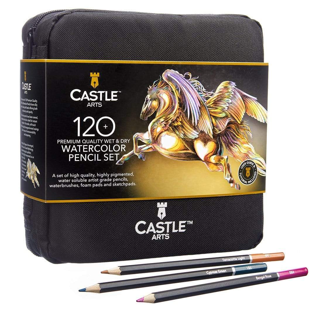 Castle Art Supplies Gold Standard 120 Coloring Pencils Set with Extras  Oil-based Colored Cores Stay Sharper, Tougher Against Breakage | For Adult